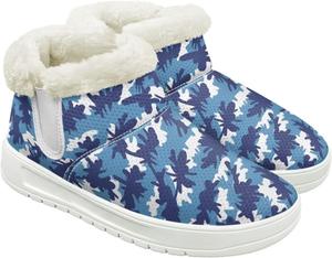 Женские зимние ботинки для снега, удобные для ходьбы, походов, тенниса, с меховой отделкой, средней высоты, теплые Hechitok, Camouflage Blue