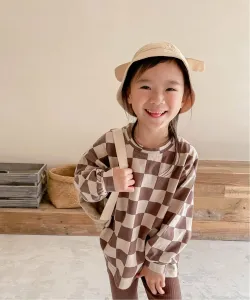 Топ в клетку с блочным принтом, сшитый по фигуре Aimoha Kids, цвет Brown