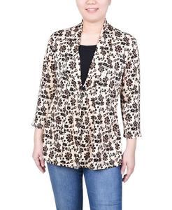 Топ Petite с объемным принтом и рукавами 3/4 Two-Fer NY Collection, цвет Nude Black Floral