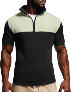 Мужская футболка Quarter Zip Waffle Henley с коротким рукавом, легкая, дышащая