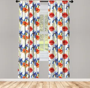 Шторы ABAKUHAUS Луг, пастельная акварель, ветка мака, сельский, цветущий, весенний, шебби-шик, 2 шт., 75 x 175 см, алый, фиолетово-синий Abakuhaus