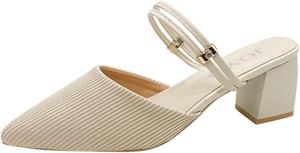 Женские повседневные удобные туфли Slip, модные обувь для улицы с дышащей тканью, туфли на женских каблуках с закрытым носком Generic, Beige