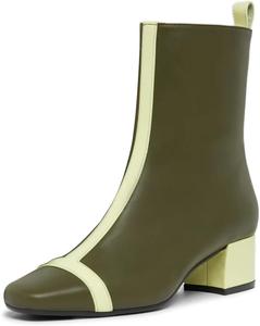 Женские уникальные ботильоны с квадратным носком Miss Left, на низком толстом каблуке, с боковой молнией, модные, для вечеринок и ежедневной носки, размер 4-16 US, Olive Green