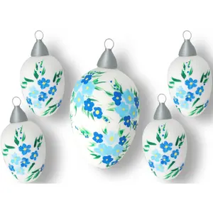 Рак Стеклянное Пасхальное Яйцо Лауша «Цветение» Krebs Glas Lauscha, белый/синий/зеленый