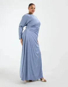Атласное платье макси с длинными рукавами TFNC Plus Bridesmaids пыльно-синего цвета