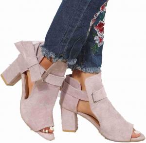 Женские сандалии ZBYY с вырезами, открытым носком, массивным каблуком, ремешком на щиколотке и застежкой-пряжкой, с задней молнией, Grey