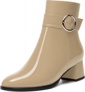 Женские сапоги WAYDERNS с круглым носком, на молнии, с прочным ремешком вокруг щиколотки, милые, массивные, с низким каблуком, выше щиколотки, каблук 5,1 см, Beige