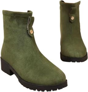 Женские ботинки, ботинки на массивном каблуке, с круглым носком в западном стиле, с нескользящей подошвой для повседневной носки Generic, Green-E