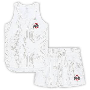 Женский профиль кремового цвета Ohio State Buckeyes плюс размер мраморная майка и короткий комплект Profile, цвет Osu Beige