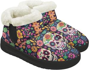 Зимние женские ботинки с утеплителем, мягким плюшем и толстой подошвой, комфортные мягкие ботинки до щиколотки для снега Gdxynsmny, Sugar Skull Flower