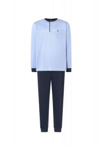 Мужская пижама длинная премиум-класса с планкой на пуговицах, синяя El Búho NOCTURNO, синий