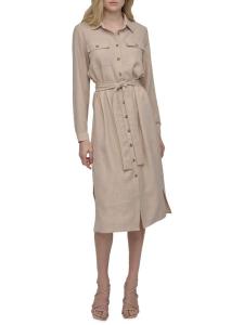 Джинсовое платье-рубашка с поясом DKNY, бежевый