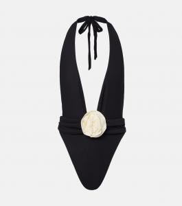 Купальник с цветочной аппликацией Rose V Same, Faux Suede Black/Cream