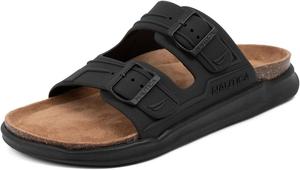 Мужские сандалии Nautica - повседневные шлепанцы с 2 регулируемыми пряжками и пробковой стелькой для максимального комфорта и стиля (обычная/широкая посадка, большой размер), черный