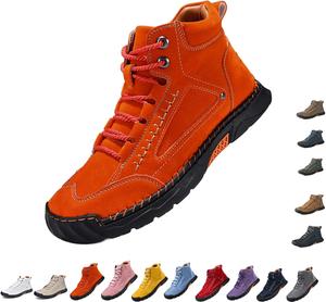 Мужские широкие кожаные ботинки Комфортные ручной работы походные ботинки с поддержкой свода стопы, водонепроницаемые ботинки с просторным носком Generic, оранжевый