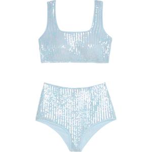 Victoria's Secret Топ с блестками и шорты с высокой талией комплект/LB пижамный комплект женский light blue