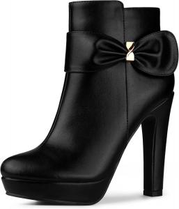 Ботильоны Allegra K для женщин с массивными высокими каблуками, платформой и декором в виде банта, Schwarz
