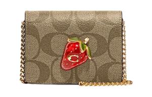 Кожаная плечевая сумка через плечо, мини кошелек женский коричневый и красный COACH