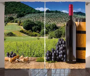 Штора ABAKUHAUS Wine Rustic, идиллический тосканский деревенский стиль, присборенная тесьма для спальни с петлями и крючками, 280 x 225 см, светло-коричневый, черный, зеленый Abakuhaus