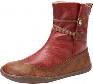 Женские ботильоны ZBYY с поддержкой свода стопы, низкий каблук, для повседневной ходьбы, короткие ботинки на выход, слипоны, винтажные зимние уличные ботинки на плоской подошве, Red