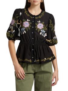 Вышитый топ Зимний сад Farm Rio, цвет Winter Garden Black