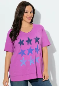 Футболка с графическим принтом в виде морской звезды и открытым краем Ulla Popken, Purple Crocus