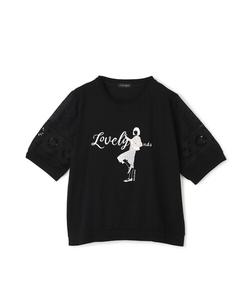 Футболка для девочек с кружевными рукавами и принтом Jayro, черный