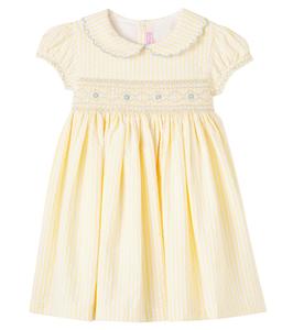 Полосатое платье из хлопкового пике с буфами La Coqueta, Lemon Stripe