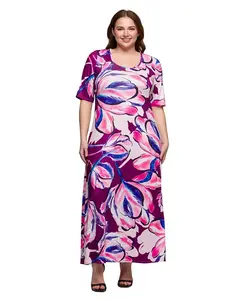 Платье макси А-силуэта большого размера с принтом и рукавами до локтя 24seven Comfort Apparel, розовый