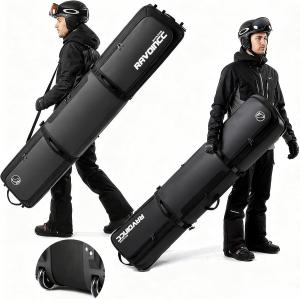 Сумка для сноуборда на колесах, мягкие чехлы для сноуборда и лыж для авиаперелетов, водонепроницаемая сумка для сноуборда на колесиках, вмещает снаряжение для сноуборда, шлемы, ботинки, очки, снаряжение для сноуборда RAVOINCC, Black