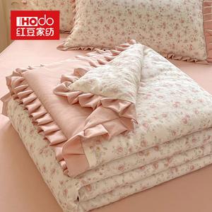 Red Bean Home Textiles Летнее одеяло из двойного слоя марли, 180x220 см, трехкомпонентный комплект (одеяло + 2 наволочки), цвет Moonlight Lovers, мягкое, легкое, дышащее
