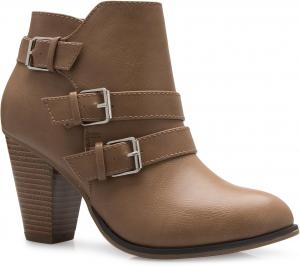 Женские классические туфли Olivia K с деревянным каблуком и боковой молнией - регулируемые ремешки на щиколотке с пряжкой, Taupe Pu