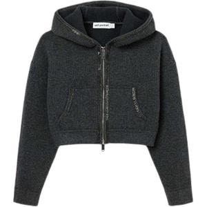 Self-portrait Вязаный укороченный худи с автопортретом, Dark Gray