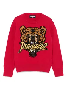 Свитер с круглым вырезом и рисунком медведя DSQUARED2 KIDS, красный