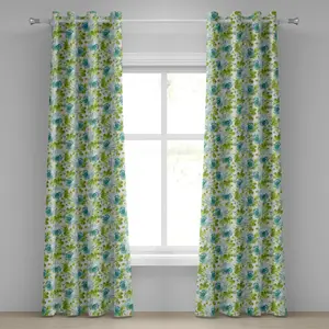 Штора на люверсах ABAKUHAUS Shabby Flora, тема тропического ботанического сада - листья и букеты синих роз, декоративные двухпанельные шторы, 280 см x 245 см, бирюзовый светло-розовый Abakuhaus