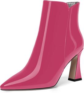 Женские ботильоны MERRORI на высоком каблуке 3,3 дюйма с острым носком, молнией и лакированной отделкой, Magenta