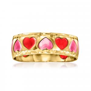 Кольцо Ross-Simons Italian Rose Heart из желтого золота 14 карат с розовой и красной эмалью Ross-Simons, желтый