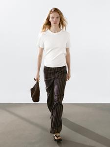 Футболка с бахромой на воротнике Massimo Dutti, кремовый