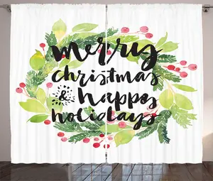 Рождественская штора ABAKUHAUS в деревенском стиле, венок с красными ягодами, универсальная ленточная штора для гостиной с петлями и крючками, 280 x 175 см, цвет: белый, зеленый Abakuhaus