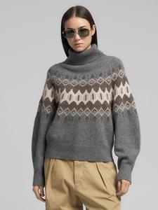 Вязаный свитер с высоким воротником из шерстяной смеси в стиле Fair Isle, кремового цвета.