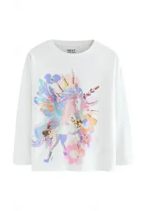 Топ с длинными рукавами и пайетками, прямого кроя. Next, White Unicorn Print
