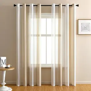 Комплект из 2 полосатых прозрачных штор с люверсами, вуалевая панель на окно, штора для гостиной, полупрозрачные полосы, бежевый и белый, 140x225 см Koheim
