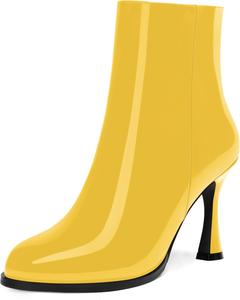 Женские офисные повседневные ботильоны SKYSTERRY из лакированной кожи с молнией, круглым носком и высоким каблуком 3,3 дюйма, Yellow