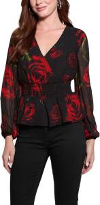 GUESS Women's Long Sleeve Nicole Poplin Top, Pure White