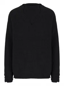 Свитер в рубчик с V-образным вырезом Laneus, черный