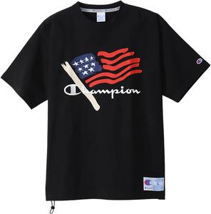 Мужская футболка Champion с коротким рукавом, круглый вырез, графический логотип, хлопок, США, свободный крой, оверсайз, спортивный стиль, C3-X322, черный