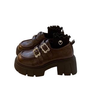 LIANGHUO Коричневые повседневные туфли на каблуке 6,5 см для женщин на осень-зиму, цвет Brown Fall Winter