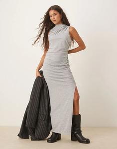 Платье миди ASOS DESIGN без рукавов с драпировкой и сборками серого меланжевого цвета