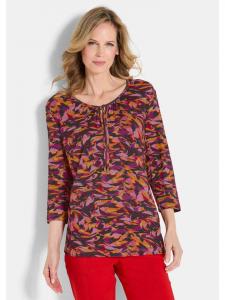 Блузка-рубашка из вискозы с цветочным рисунком и круглым вырезом красного цвета/с узором GOLDNER