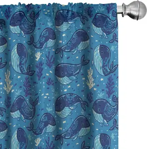 Шторы ABAKUHAUS с изображением китов, портьеры, водный фон с рыбами и морскими растениями, персонажи мультфильмов, животные, 2 шт., 75 x 245 см, цвет: темно-синий, темно-синий Abakuhaus